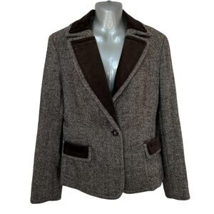 Vintage Talbots Blazer Brown White Wool Blend Herringbone Jacket Women's Size 10